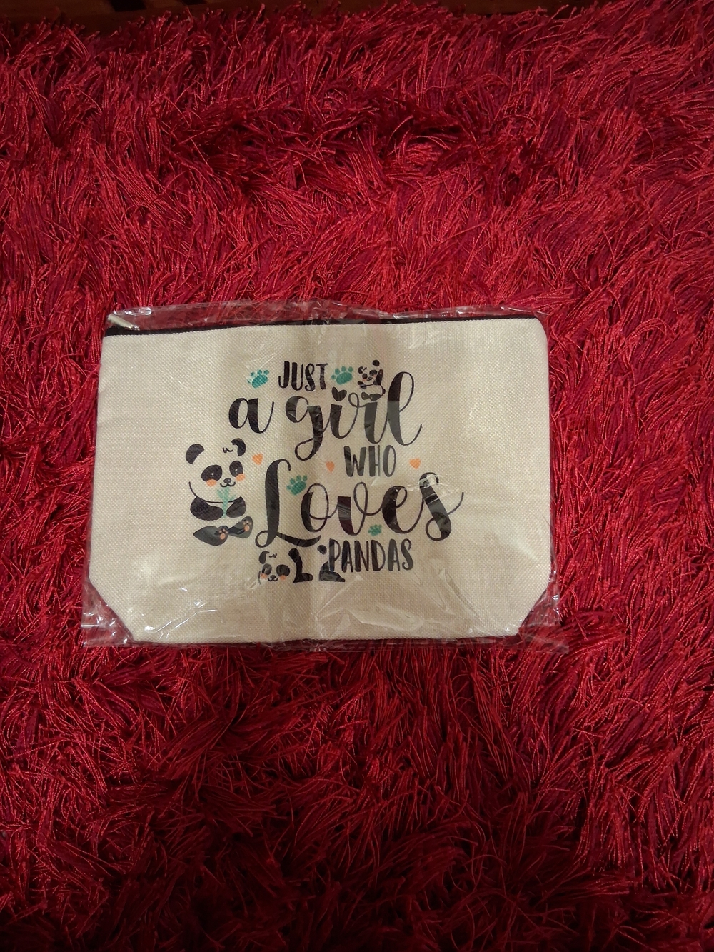 Canvas Zip Pouch - 'Just a Girl Who Loves Pandas' - Cream